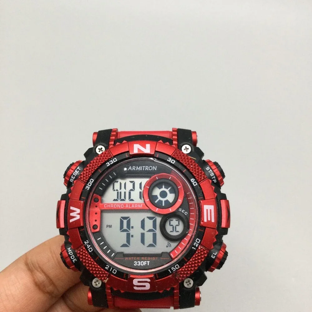 Armitron Pro Sport Mens Watch 53mm Gray Digital Backlight Red Resin Alarm 100M